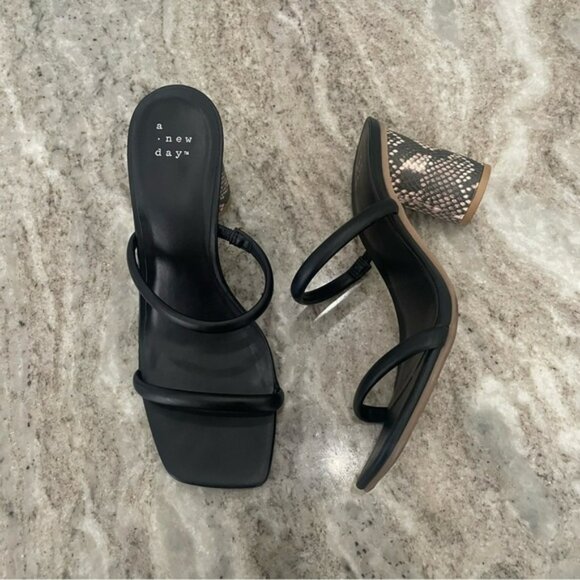 A New Day Thin Strap Heeled Pumps Black Snake Size 7 - Picture 3 of 11